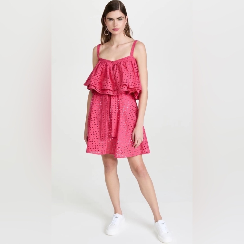NWT MSGM Milano Runway Broderie Anglaise Eyelet Embroidered Mini Dress Pink Sz12